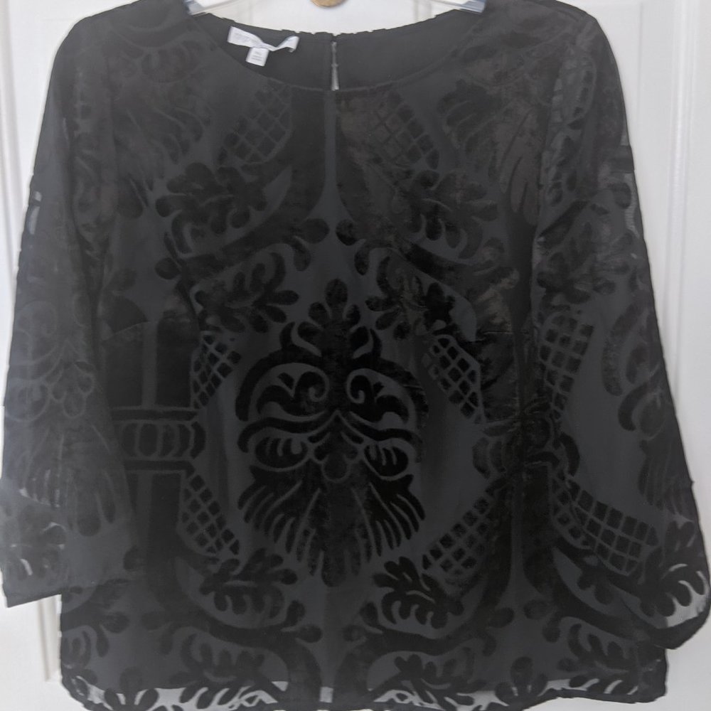 RSVP by Talbots Black Velour Cut-Out Damask Top
